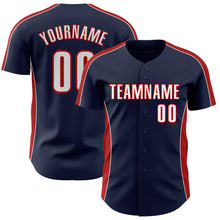 Загрузить изображение в средство просмотра галереи, Custom Navy White-Red Classic Color Block Side Panel Stripe Authentic Baseball Jersey

