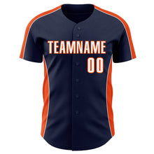 Laden Sie das Bild in den Galerie-Viewer, Custom Navy White-Orange Classic Color Block Side Panel Stripe Authentic Baseball Jersey
