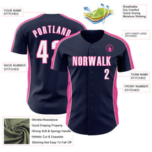 Laden Sie das Bild in den Galerie-Viewer, Custom Navy White-Pink Classic Color Block Side Panel Stripe Authentic Baseball Jersey
