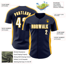 Загрузить изображение в средство просмотра галереи, Custom Navy White-Gold Classic Color Block Side Panel Stripe Authentic Baseball Jersey
