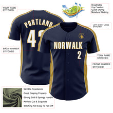Загрузить изображение в средство просмотра галереи, Custom Navy White-Old Gold Classic Color Block Side Panel Stripe Authentic Baseball Jersey
