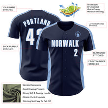 Load image into Gallery viewer, Custom Navy White-Light Blue Classic Color Block Side Panel Stripe Authentic Baseball Jersey
