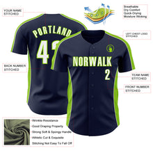 Загрузить изображение в средство просмотра галереи, Custom Navy White-Neon Green Classic Color Block Side Panel Stripe Authentic Baseball Jersey
