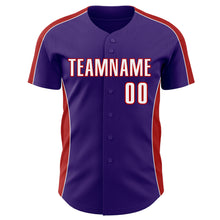 Загрузить изображение в средство просмотра галереи, Custom Purple White-Red Classic Color Block Side Panel Stripe Authentic Baseball Jersey
