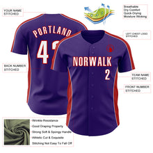 Загрузить изображение в средство просмотра галереи, Custom Purple White-Red Classic Color Block Side Panel Stripe Authentic Baseball Jersey
