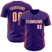 Загрузить изображение в средство просмотра галереи, Custom Purple White-Red Classic Color Block Side Panel Stripe Authentic Baseball Jersey
