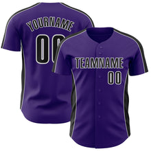 Загрузить изображение в средство просмотра галереи, Custom Purple Black-White Classic Color Block Side Panel Stripe Authentic Baseball Jersey
