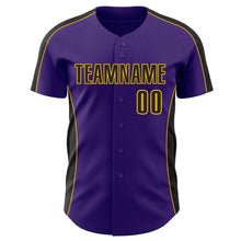Charger l'image dans la galerie, Custom Purple Black-Gold Classic Color Block Side Panel Stripe Authentic Baseball Jersey
