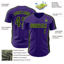 Laden Sie das Bild in den Galerie-Viewer, Custom Purple Black-Neon Green Classic Color Block Side Panel Stripe Authentic Baseball Jersey
