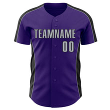 Загрузить изображение в средство просмотра галереи, Custom Purple Gray-Black Classic Color Block Side Panel Stripe Authentic Baseball Jersey
