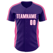Load image into Gallery viewer, Custom Purple White-Pink Classic Color Block Side Panel Stripe Authentic Baseball Jersey
