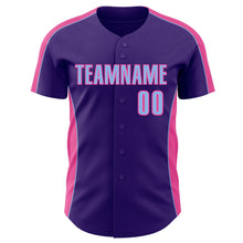 Laden Sie das Bild in den Galerie-Viewer, Custom Purple Light Blue-Pink Classic Color Block Side Panel Stripe Authentic Baseball Jersey
