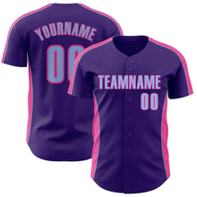Laden Sie das Bild in den Galerie-Viewer, Custom Purple Light Blue-Pink Classic Color Block Side Panel Stripe Authentic Baseball Jersey
