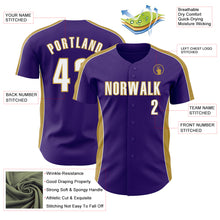 Load image into Gallery viewer, Custom Purple White-Old Gold Classic Color Block Side Panel Stripe Authentic Baseball Jersey
