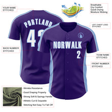 Laden Sie das Bild in den Galerie-Viewer, Custom Purple White-Light Blue Classic Color Block Side Panel Stripe Authentic Baseball Jersey
