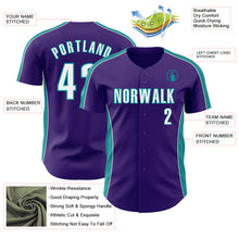 Загрузить изображение в средство просмотра галереи, Custom Purple White-Teal Classic Color Block Side Panel Stripe Authentic Baseball Jersey
