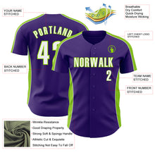 Загрузить изображение в средство просмотра галереи, Custom Purple White-Neon Green Classic Color Block Side Panel Stripe Authentic Baseball Jersey
