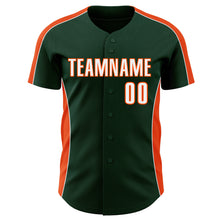 Load image into Gallery viewer, Custom Green White-Orange Classic Color Block Side Panel Stripe Authentic Baseball Jersey
