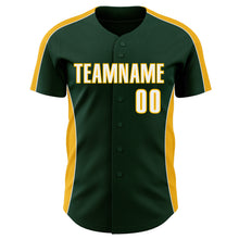 Laden Sie das Bild in den Galerie-Viewer, Custom Green White-Gold Classic Color Block Side Panel Stripe Authentic Baseball Jersey
