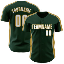 Laden Sie das Bild in den Galerie-Viewer, Custom Green White-Old Gold Classic Color Block Side Panel Stripe Authentic Baseball Jersey
