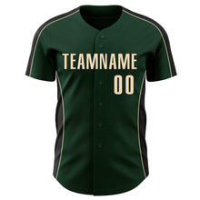 Load image into Gallery viewer, Custom Green Cream-Black Classic Color Block Side Panel Stripe Authentic Baseball Jersey
