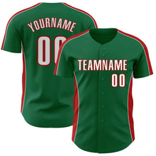Load image into Gallery viewer, Custom Kelly Green White-Red Classic Color Block Side Panel Stripe Authentic Baseball Jersey
