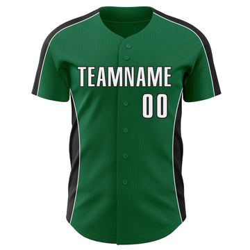 Custom Kelly Green White-Black Classic Color Block Side Panel Stripe Authentic Baseball Jersey