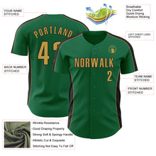 Laden Sie das Bild in den Galerie-Viewer, Custom Kelly Green Old Gold-Black Classic Color Block Side Panel Stripe Authentic Baseball Jersey
