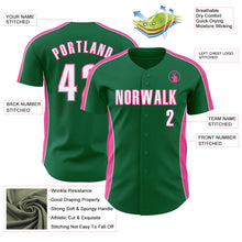Laden Sie das Bild in den Galerie-Viewer, Custom Kelly Green White-Pink Classic Color Block Side Panel Stripe Authentic Baseball Jersey
