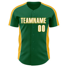 Load image into Gallery viewer, Custom Kelly Green White-Gold Classic Color Block Side Panel Stripe Authentic Baseball Jersey
