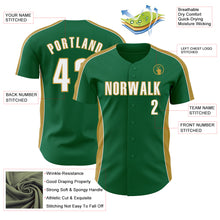 Загрузить изображение в средство просмотра галереи, Custom Kelly Green White-Old Gold Classic Color Block Side Panel Stripe Authentic Baseball Jersey
