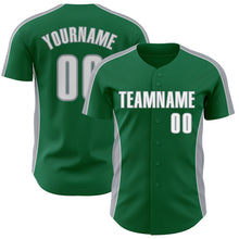 Load image into Gallery viewer, Custom Kelly Green White-Gray Classic Color Block Side Panel Stripe Authentic Baseball Jersey
