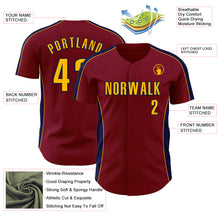 Load image into Gallery viewer, Custom Crimson Gold-Navy Classic Color Block Side Panel Stripe Authentic Baseball Jersey
