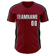 Load image into Gallery viewer, Custom Crimson White-Black Classic Color Block Side Panel Stripe Authentic Baseball Jersey
