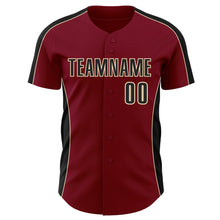 Load image into Gallery viewer, Custom Crimson Black-Cream Classic Color Block Side Panel Stripe Authentic Baseball Jersey
