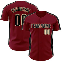 Load image into Gallery viewer, Custom Crimson Black-Cream Classic Color Block Side Panel Stripe Authentic Baseball Jersey
