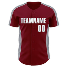 Load image into Gallery viewer, Custom Crimson White-Gray Classic Color Block Side Panel Stripe Authentic Baseball Jersey
