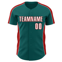 Загрузить изображение в средство просмотра галереи, Custom Teal White-Red Classic Color Block Side Panel Stripe Authentic Baseball Jersey
