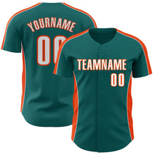 Загрузить изображение в средство просмотра галереи, Custom Teal White-Orange Classic Color Block Side Panel Stripe Authentic Baseball Jersey
