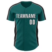 Загрузить изображение в средство просмотра галереи, Custom Teal White-Black Classic Color Block Side Panel Stripe Authentic Baseball Jersey
