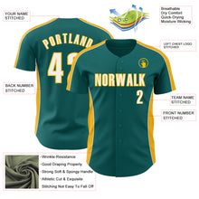 Загрузить изображение в средство просмотра галереи, Custom Teal White-Gold Classic Color Block Side Panel Stripe Authentic Baseball Jersey
