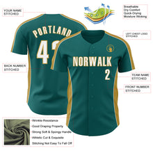 Загрузить изображение в средство просмотра галереи, Custom Teal White-Old Gold Classic Color Block Side Panel Stripe Authentic Baseball Jersey
