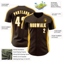 Загрузить изображение в средство просмотра галереи, Custom Brown White-Gold Classic Color Block Side Panel Stripe Authentic Baseball Jersey
