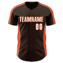 Load image into Gallery viewer, Custom Brown White-Orange Classic Color Block Side Panel Stripe Authentic Baseball Jersey
