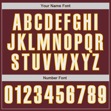 Load image into Gallery viewer, Custom Burgundy White-Gold Classic Color Block Side Panel Stripe Authentic Baseball Jersey
