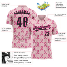 Load image into Gallery viewer, Custom Pink Black 3D Pink Ribbon Breast Cancer Awareness Month Women Health Care Support Performance Polo Shirt
