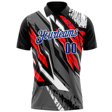 Laden Sie das Bild in den Galerie-Viewer, Custom Black Royal Gray-Red 3D Bowling Abstract Grunge Art Performance Polo Shirt
