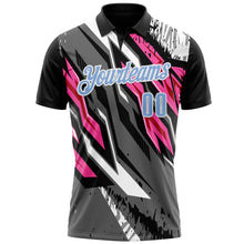 Charger l&#39;image dans la galerie, Custom Black Light Blue Gray-Pink 3D Bowling Abstract Grunge Art Performance Polo Shirt
