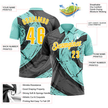 Charger l&#39;image dans la galerie, Custom Ice Blue Yellow-Steel Gray 3D Bowling Splash Ink Performance Polo Shirt

