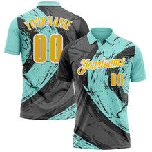 Charger l&#39;image dans la galerie, Custom Ice Blue Yellow-Steel Gray 3D Bowling Splash Ink Performance Polo Shirt
